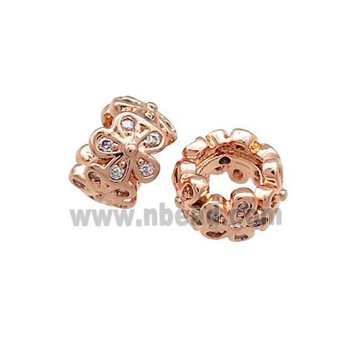 Copper Rondelle Beads Pave Zircon Flower Large Hole Rose Gold