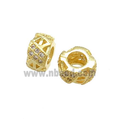 Copper Rondelle Beads Pave Zircon Large Hole Gold Plated