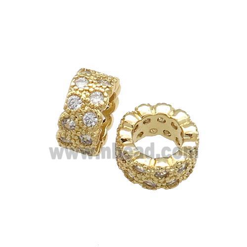 Copper Rondelle Beads Pave Zircon Large Hole Gold Plated