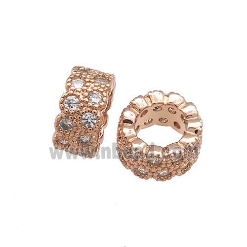 Copper Rondelle Beads Pave Zircon Large Hole Rose Gold