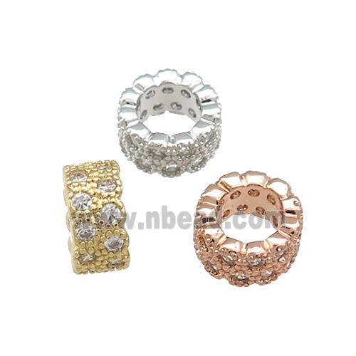 Copper Rondelle Beads Pave Zircon Large Hole Mixed