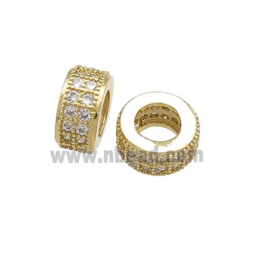 Copper Heishi Beads Pave Zircon Large Hole Gold Plated