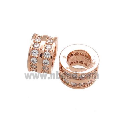 Copper Tube Beads Pave Zircon Large Hole Rose Gold