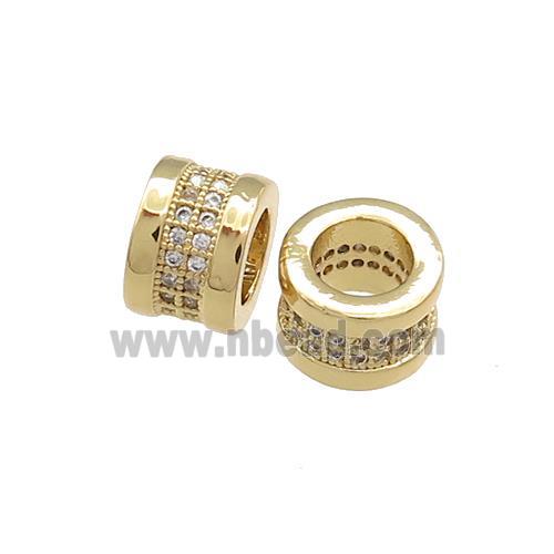 Copper Tube Beads Pave Zircon Large Hole Gold Plated