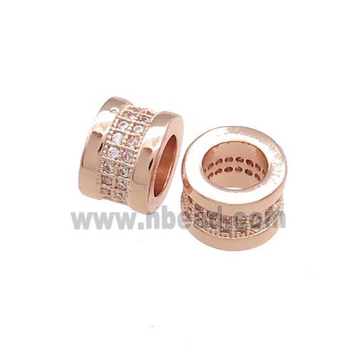 Copper Tube Beads Pave Zircon Large Hole Rose Gold