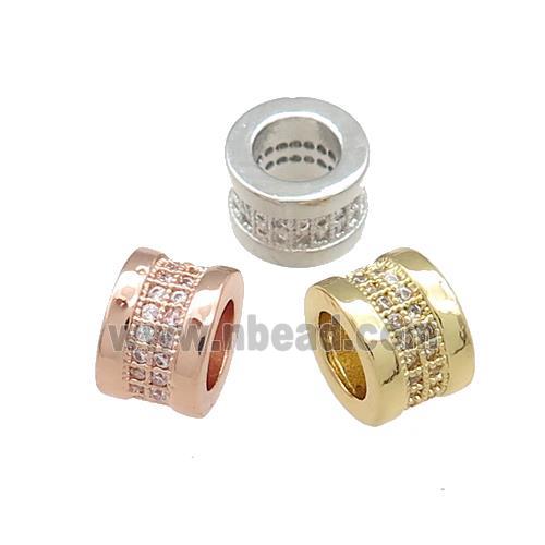 Copper Tube Beads Pave Zircon Large Hole Mixed