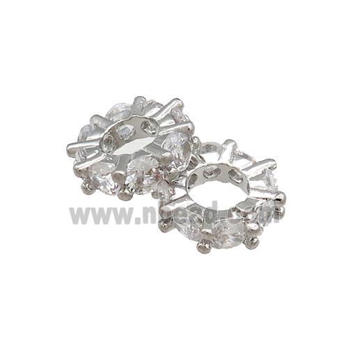 Copper Heishi Beads Pave Zircon Platinum Plated