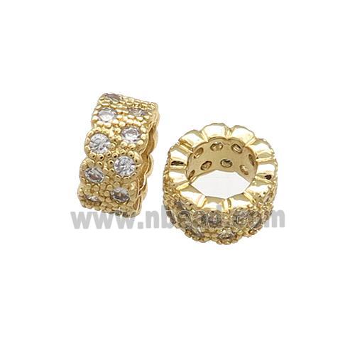 Copper Rondelle Beads Pave Zircon Large Hole Gold Plated