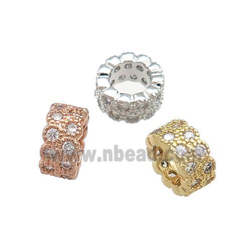 Copper Rondelle Beads Pave Zircon Large Hole Mixed