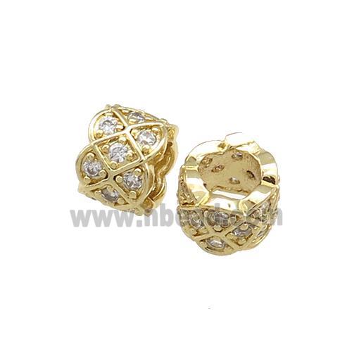 Copper Tube Beads Pave Zircon Large Hole Gold Plated