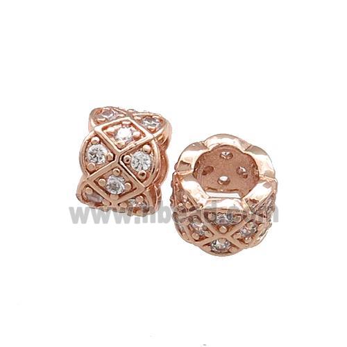 Copper Tube Beads Pave Zircon Large Hole Rose Gold