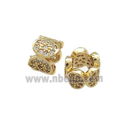 Copper Tube Beads Pave Zircon Large Hole Gold Plated