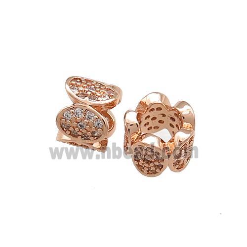 Copper Tube Beads Pave Zircon Large Hole Rose Gold