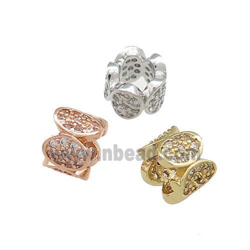 Copper Tube Beads Pave Zircon Large Hole Mixed