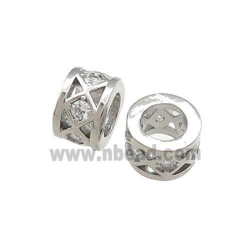 Copper Tube Beads Pave Zircon Large Hole Platinum Plated