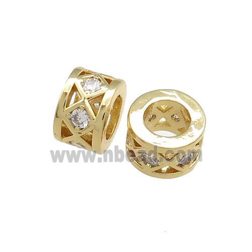 Copper Tube Beads Pave Zircon Large Hole Gold Plated