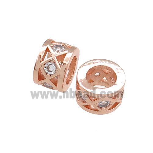 Copper Tube Beads Pave Zircon Large Hole Rose Gold