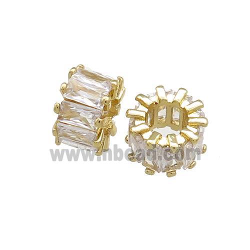 Copper Tube Beads Pave Zircon Gold Plated