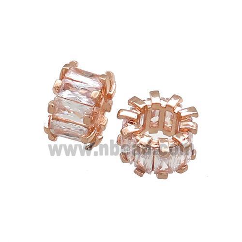 Copper Tube Beads Pave Zircon Rose Gold