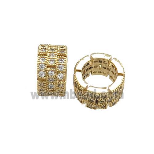 Copper Rondelle Beads Pave Zircon Large Hole Gold Plated