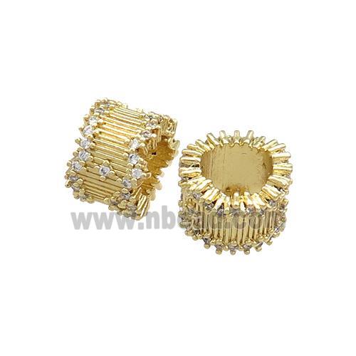 Copper Tube Beads Pave Zircon Large Hole Gold Plated