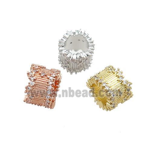 Copper Tube Beads Pave Zircon Large Hole Mixed