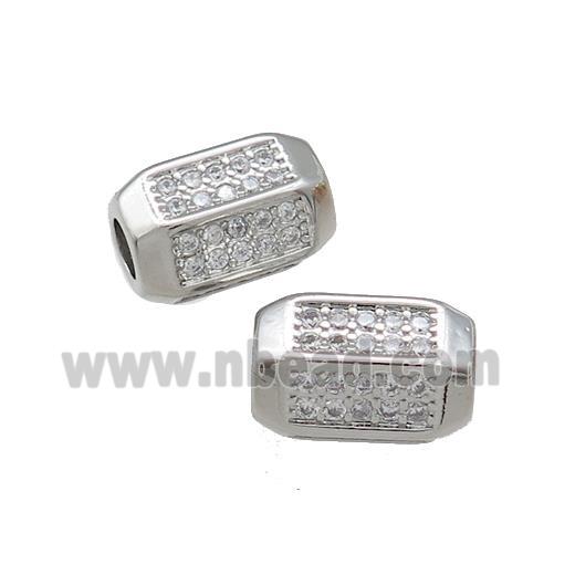 Copper Tube Beads Pave Zircon Platinum Plated