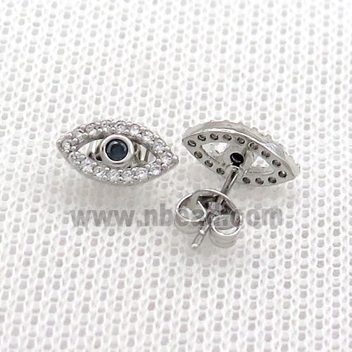 Copper Stud Earrings Pave Zircon Eye Platinum Plated