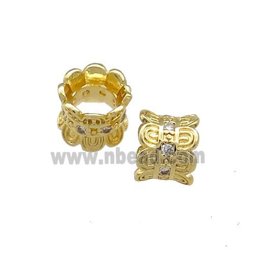 Copper Tube Beads Pave Zircon Gold Plated