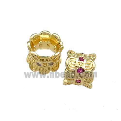 Copper Tube Beads Pave Zircon Gold Plated