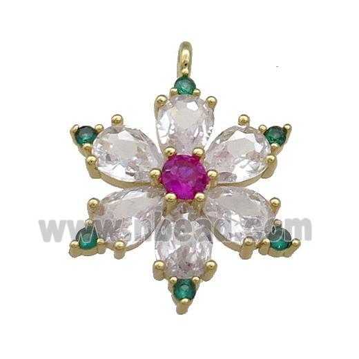 Copper Flower Pendant Pave Zircon Gold Plated