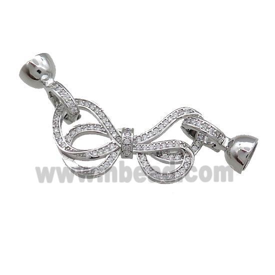 Copper Bowknot Clasp Pave Zircon Platinum Plated