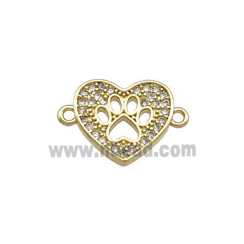 Copper Heart Connector Pave Zircon Paw Gold Plated