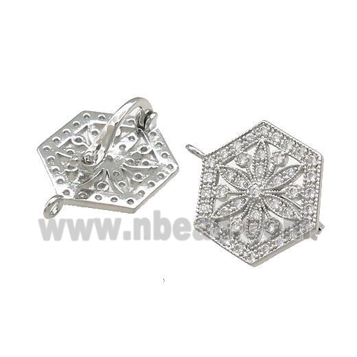 Copper Clasp Pave Zircon Hexagon Platinum Plated