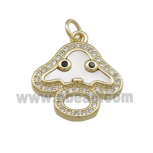 Copper Mushroom Pendant Pave Shell Zircon 18K Gold Plated