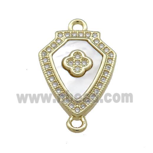 Copper Shield Connector Pave Shell Zircon 18K Gold Plated