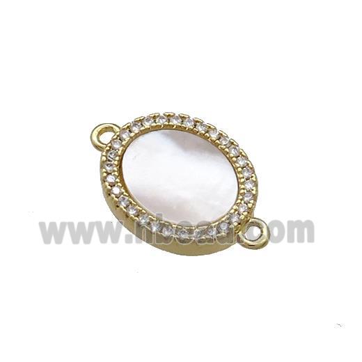 Copper Oval Connector Pave Shell Zircon 18K Gold Plated