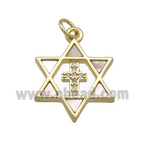 David Star Copper Pendant Pave Shell Zircon Cross 18K Gold Plated