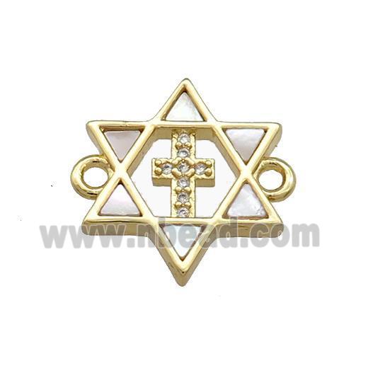 David Star Copper Connector Pave Shell Zircon Cross 18K Gold Plated