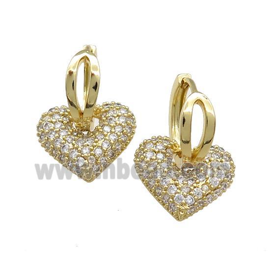 Copper Hoop Earrings Heart Pave Zircon Gold Plated