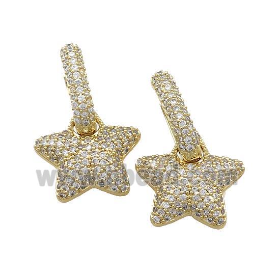 Copper Hoop Earrings Star Pave Zircon Gold Plated