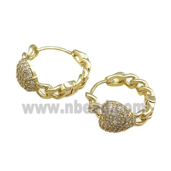 Copper Hoop Earrings Pave Zircon Heart Gold Plated