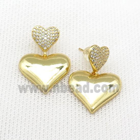 Copper Heart Stud Earrings Pave Zircon Gold Plated