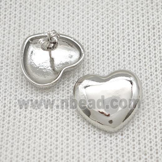 Copper Heart Stud Earrings Platinum Plated