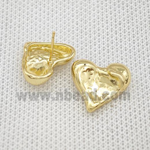 Copper Heart Stud Earrings Hammered Gold Plated