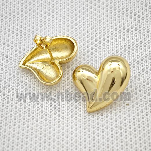 Copper Heart Stud Earrings Gold Plated