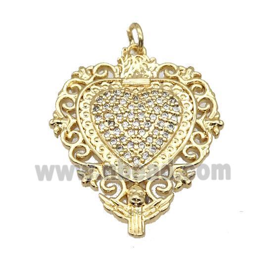 Copper Heart Pendant Micro Pave Zirconia Gold Plated