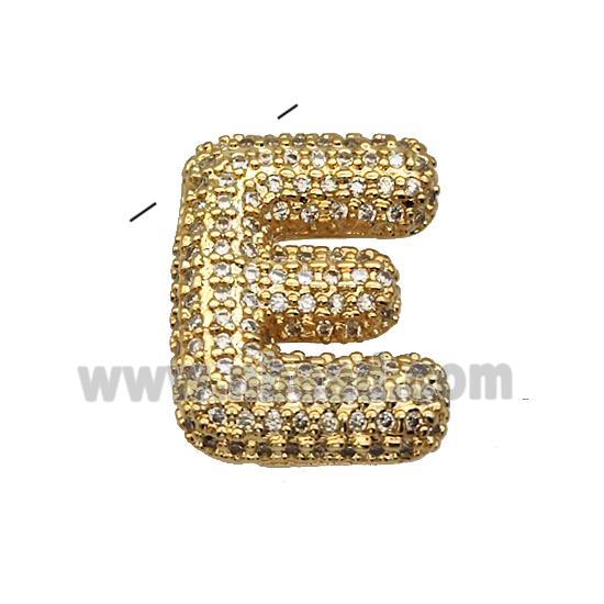 Copper Pendant Pave Zircon Letter-E Gold Plated