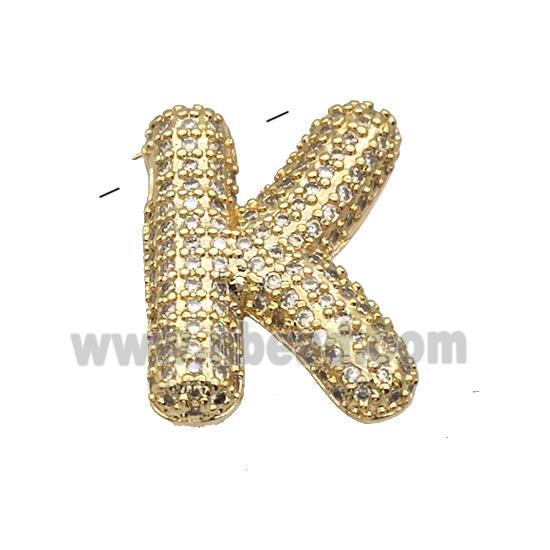 Copper Pendant Pave Zircon Letter-K Gold Plated