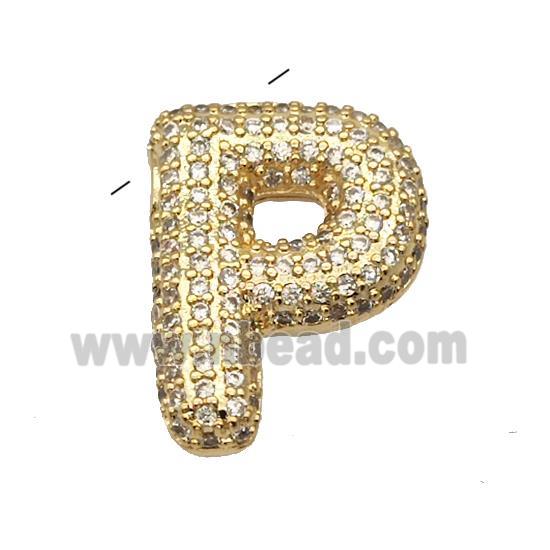 Copper Pendant Pave Zircon Letter-P Gold Plated